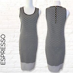 ESPRESSO Argyle Diamond Geometric Fitted Bodycon Dress Size Medium Stretch Knit